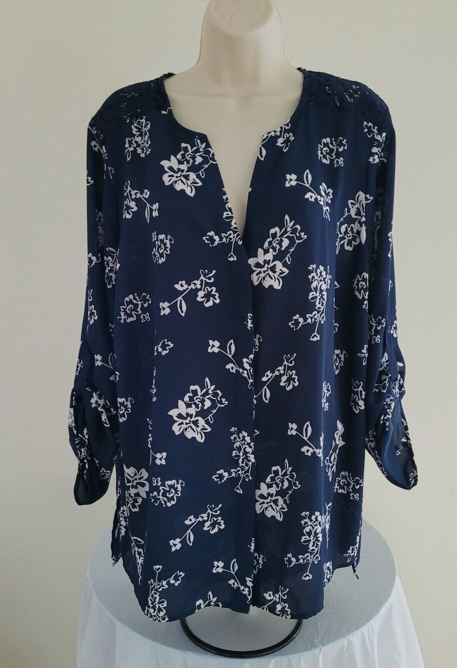 TERRA SKY Women's Floral Print Blouse/Tunic Top 3/4 Sleeves -- Sz 14W